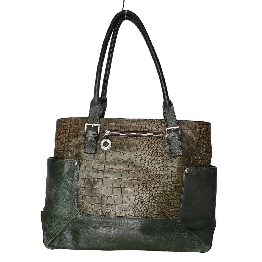 Hidesign Green Embossed Leather Tote Bag